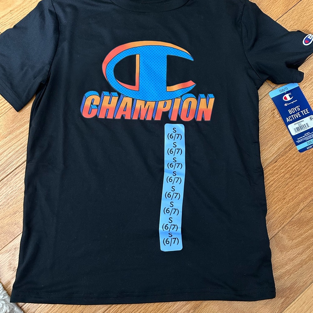 Champion Boys Black Tee with Colorful Logo